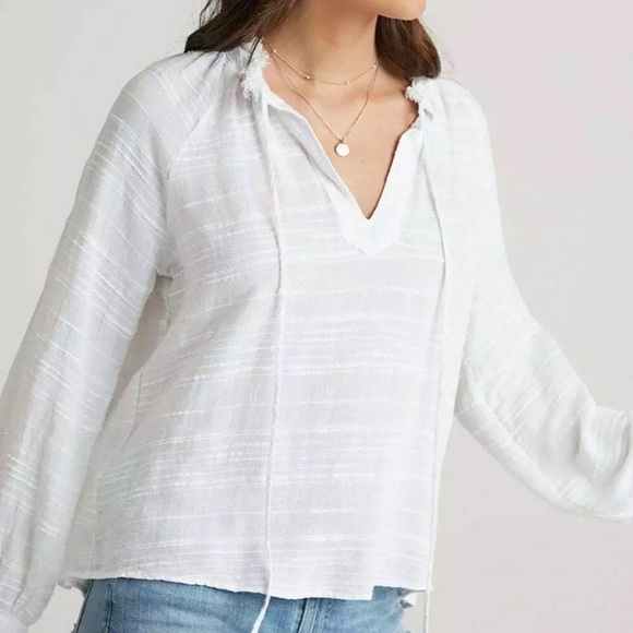 Bell Dahl White Linen Raw Hem V Neck Blouse - Picture 1 of 5